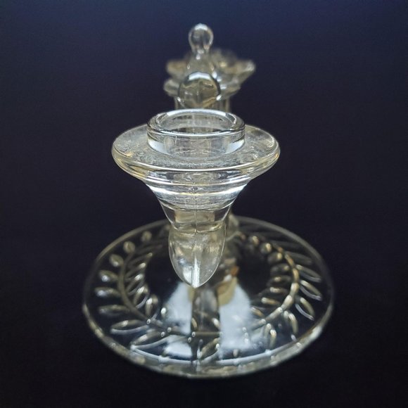 Vintage Indiana Glass Laurel Clear Double Light Candlestick Holder - Picture 2 of 6